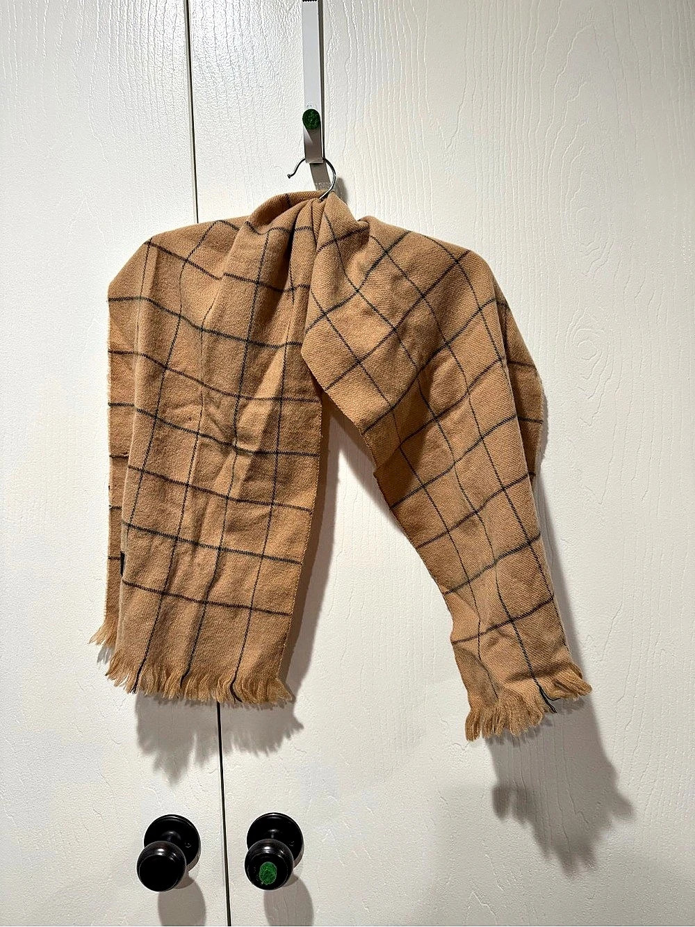 100% Wool Checkered Scarf in Brown